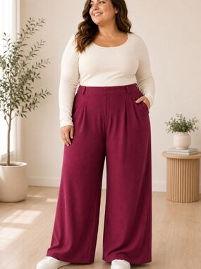 Halara Flex™ 3X Petite High Waisted Pocket Wide Leg Waffle Work Pants Anemone